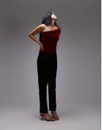 velvet one shoulder bodysuit in red