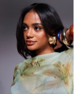 mesh oversized floral print baby tee in green