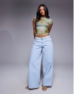 mesh oversized floral print baby tee in green