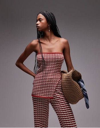 knitted stripe bandeau co-ord in rust