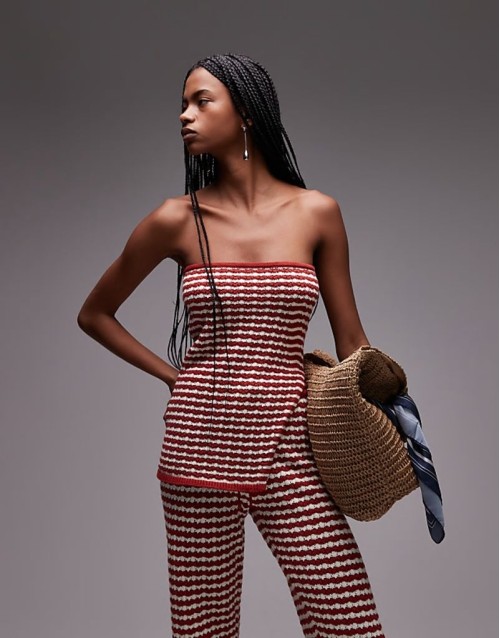 knitted stripe bandeau co-ord in rust