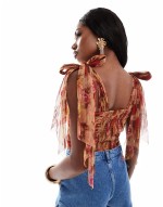 bow shoulder bodysuit in rose print