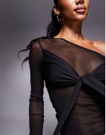 twist detail layered mesh asymmetric top in black