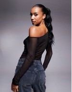 twist detail layered mesh asymmetric top in black
