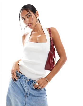 neck detail bandeau top in off white