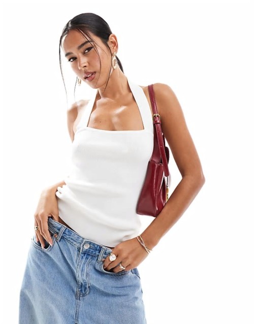 neck detail bandeau top in off white