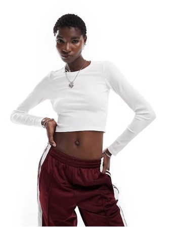 long sve ribbed shrunken top in white