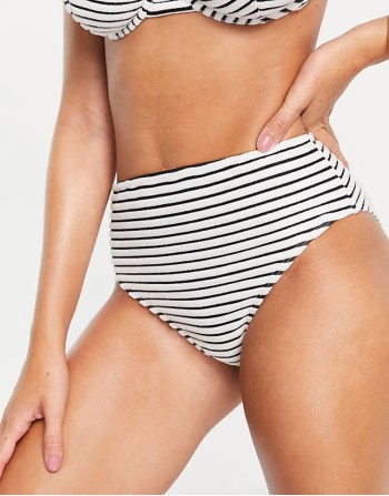 Exclusive high waist bikini bottom in striped towelling