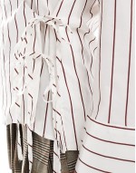 tie detail shirt in white and burgundy stripes