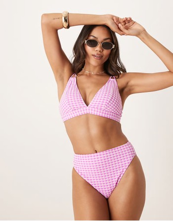 Fuller Bust textured gingham bikini in pink