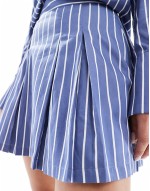 Alexis cotton stripe pleated mini skirt in navy and white co-ord