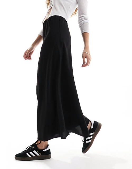 matte satin midi skirt in black