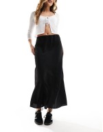 matte satin midi skirt in black