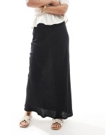 Petite linen blend bias maxi skirt in black