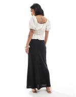 Petite linen blend bias maxi skirt in black