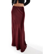 satin bias cut maxi skirt in burgundy