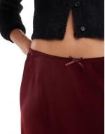 satin bias cut maxi skirt in burgundy