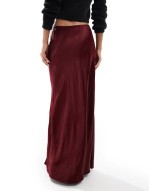 satin bias cut maxi skirt in burgundy
