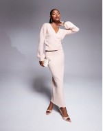 Premium wrap tie side cardigan and maxi skirt co-ord in pink