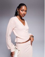 Premium wrap tie side cardigan and maxi skirt co-ord in pink