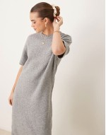knitted midaxi t-shirt dress in grey melange