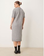 knitted midaxi t-shirt dress in grey melange