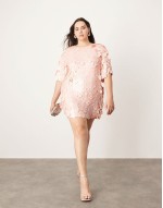Curve embellished matte disc sequin tshirt mini dress in light pink