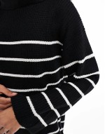 high neck knitted maxi dress in black and white stripe