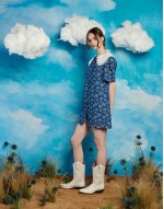 contrast collar denim mini dress in blue
