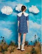 contrast collar denim mini dress in blue