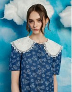 contrast collar denim mini dress in blue