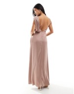 Bridesmaid satin one shoulder drape maxi dress in rose pink