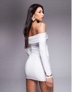 double layered slinky  foldover bodycon mini dress in white