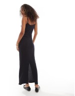 soft ribbed cami ankle dress co-ord in black melange