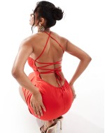 corset satin maxi dress in red