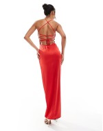 corset satin maxi dress in red