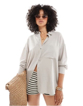 oversized linen look shirt in beige