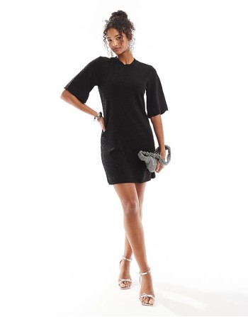 glitter mini dress in black