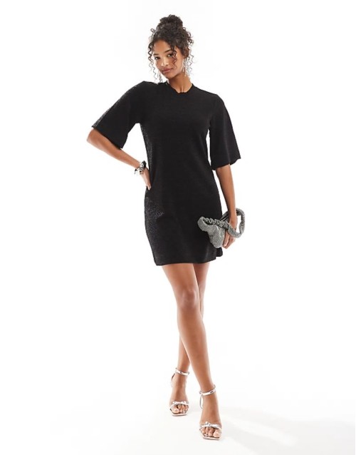 glitter mini dress in black