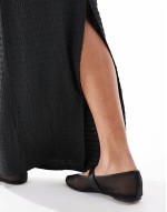 long sve ribbed maxi dress in charcoal grey