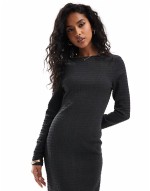 long sve ribbed maxi dress in charcoal grey