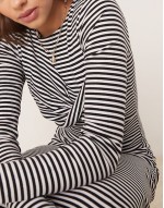 twist bust long sve midi dress in blue stripe