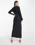 Tall cutout twist midi tea dress in black