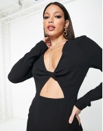 Tall cutout twist midi tea dress in black
