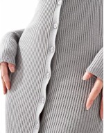 ribbed button through midaxi knit dress in light grey