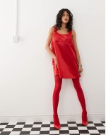 satin look pinafore mini dress in red