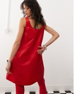 satin look pinafore mini dress in red