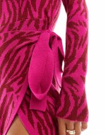 animal knit wrap midi dress in pink
