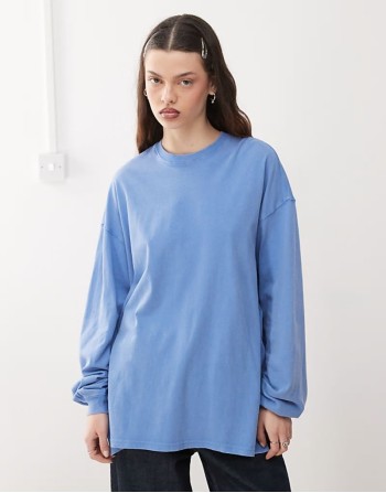Lindy super oversized long sve t-shirt in blue