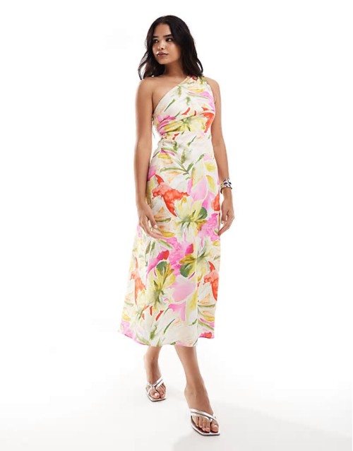 one shoulder midaxi dress in bright floral